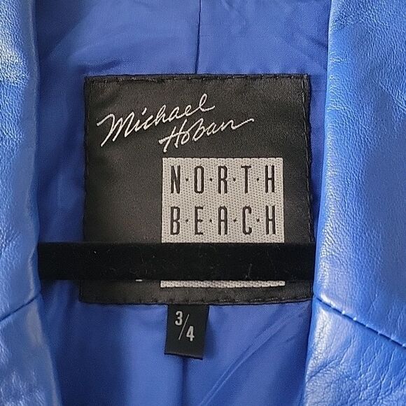 VTG Michael Hoban North Beach XS S 80s Blue Leather Jacket Cropped Peplum Moto - Picture 5 of 15